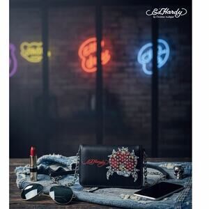NWT Ed Hardy Black Mini Crossbody Wallet Bag - Love Kills Slowly